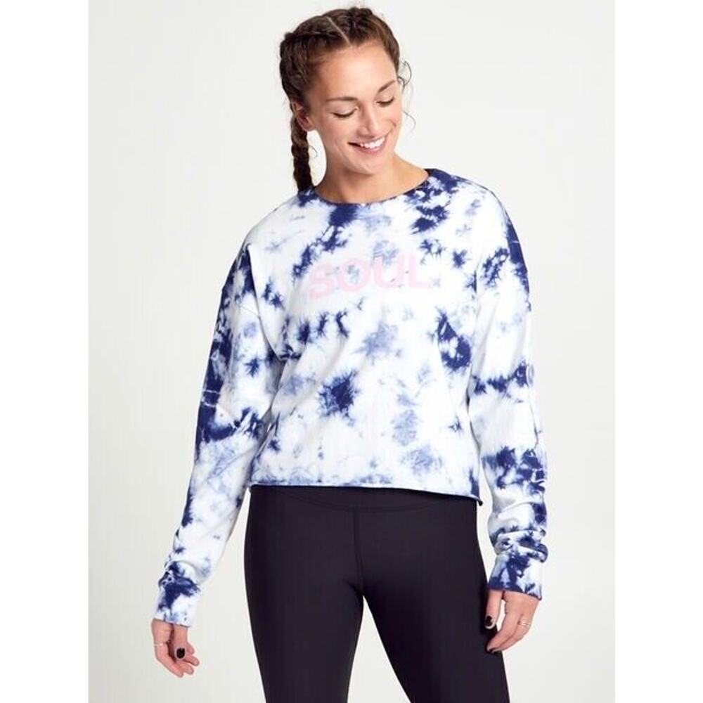 SOULCYCLE CROP TOP LARGE BLUE WHITE TIE DYE LONG SLEEVE